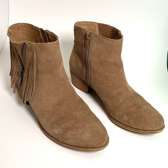 Lucky Brand Tan Suede Fringe Beeliner Booties Size 8.5M/38.5 - Picture 1 of 8
